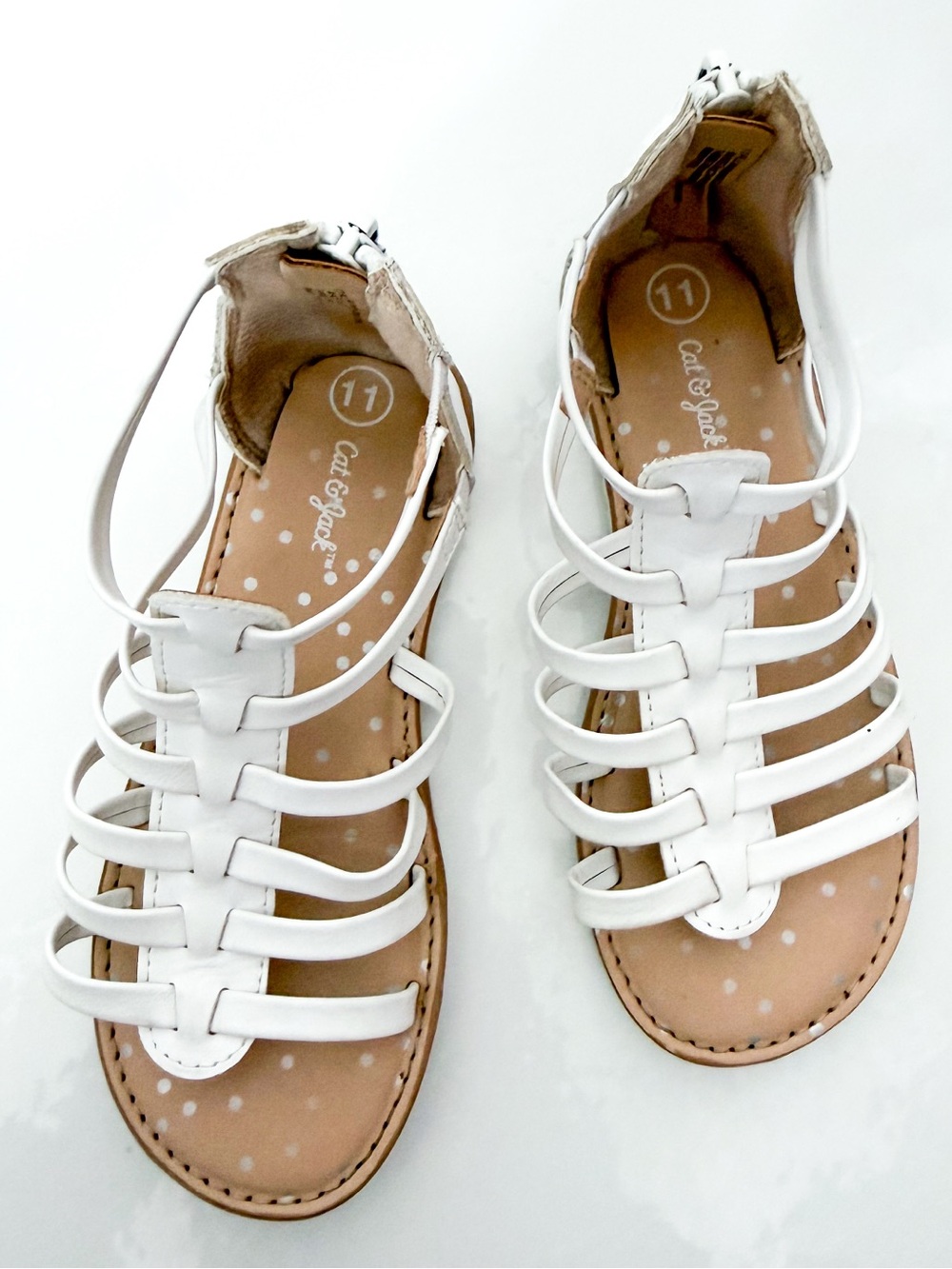 Cat & Jack White Gladiator Sandals Girls Size 11 Toddler Zip Back Summer Shoes